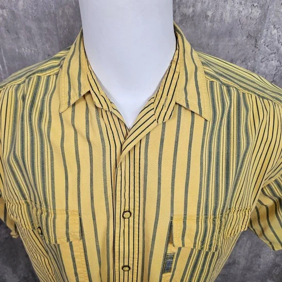 Vintage 90s Introspect Sportswear Striped Shirt Mens L Yellow Cotton Retro Y2K‎ - Picture 3 of 9